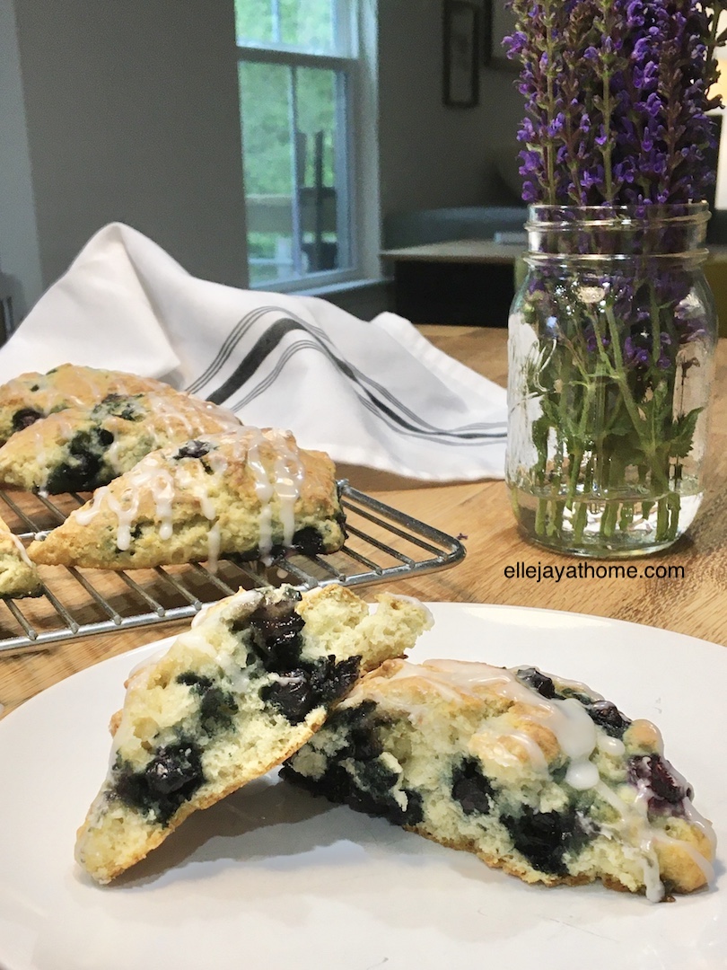 Gorgeously fluffy blueberry scones with a hint of lavender and a drizzle of lemon icing.