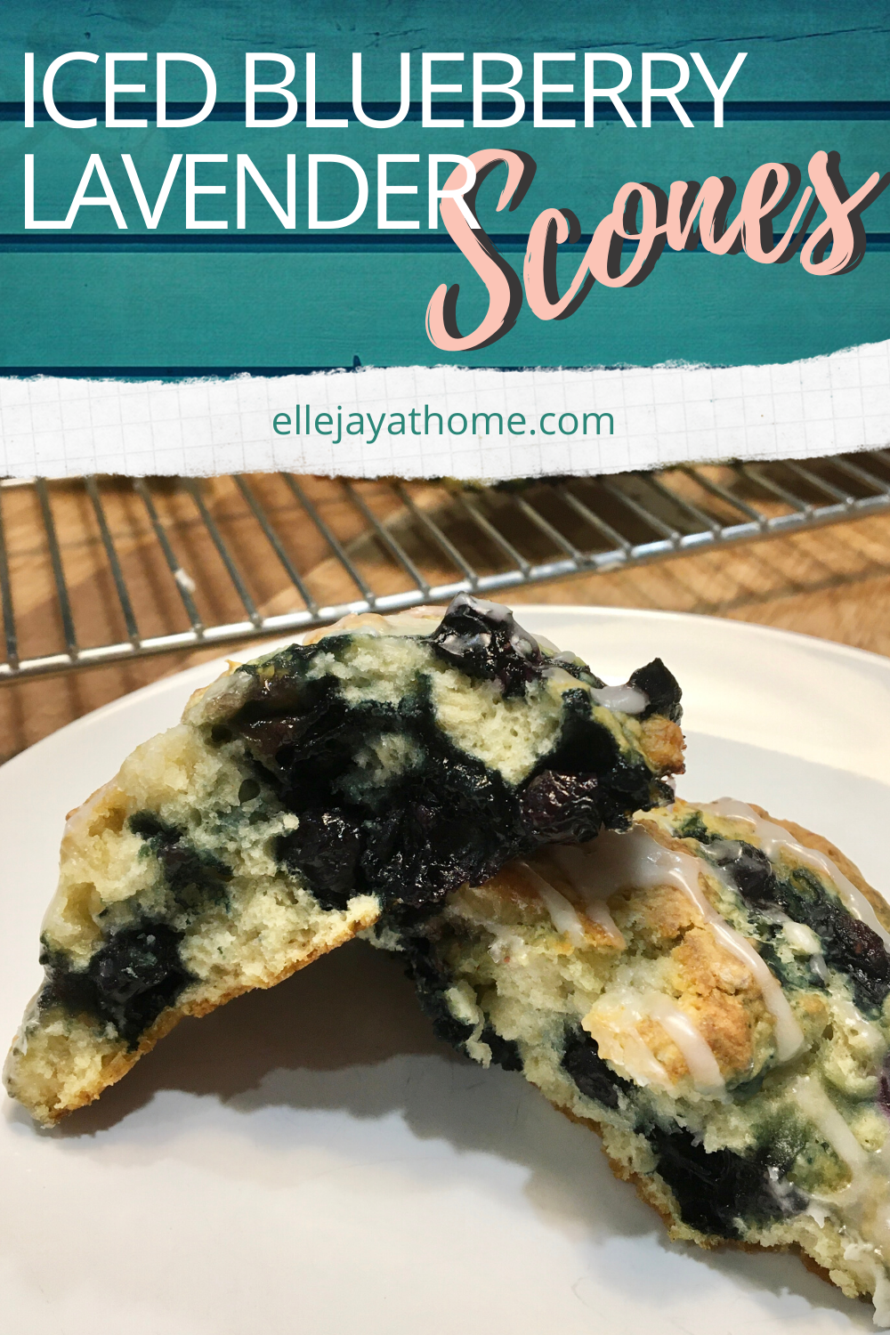 A gorgeous cross-section of our blueberry-studded Iced Blueberry Lavender Scones. Look at that drizzle!