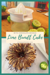 Delicious lime bundt cake isn't the same without chocolate drizzle and lime zest sprinkles