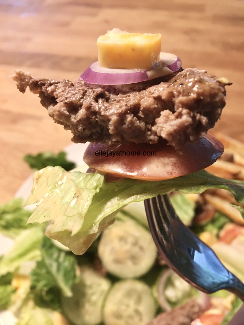 The perfect bite of cheeseburger salad