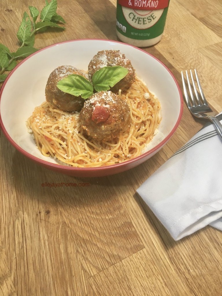 Baked Italian Meatballs are perfect with spaghetti.