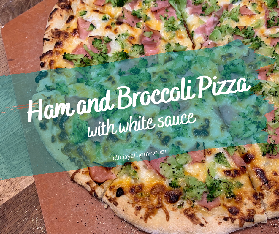 Ham And Broccoli Pizza With Delicious White Garlic Sauce Elle Jay At Home