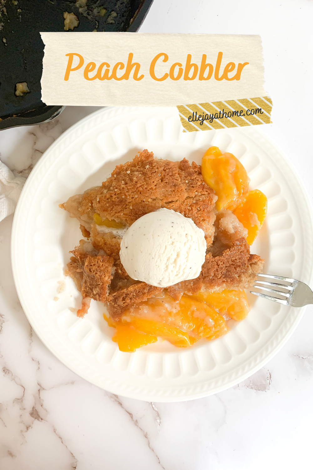 Old-Fashioned Peach Cobbler in a Cast Iron Skillet